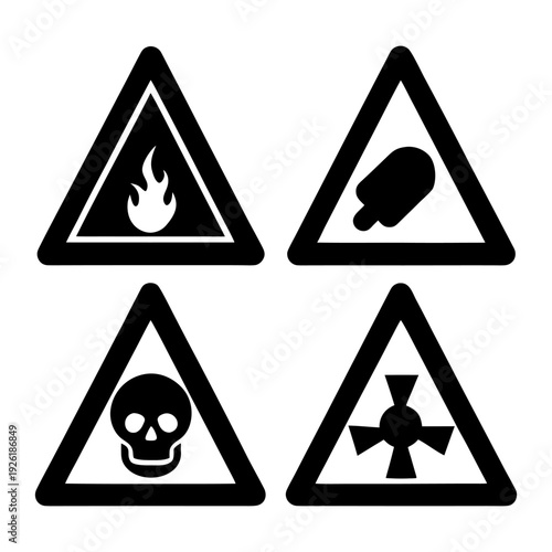 Warning and Danger Symbols Collection Isolated on White Background.