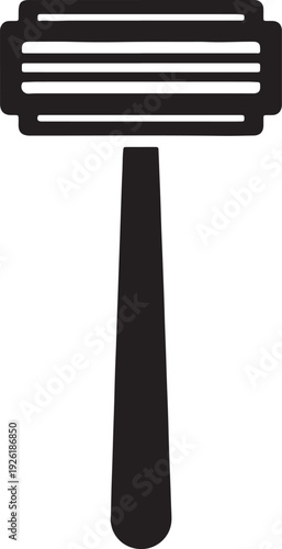 Black silhouette of a multi-blade razor with a rounded handle on a white background also transparent background