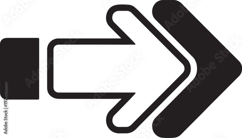 Black double arrow pointing right with rounded edges and white outline also transparent background right arrow