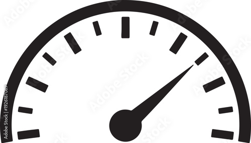 Black speedometer dial with needle pointing to a moderate speed on a white background also transparent background