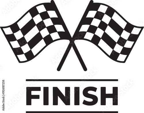 Two crossed checkered flags above the word F I N I S H in bold black letters also transparent background