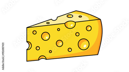 Yellow swiss cheese wedge with holes on transparent background