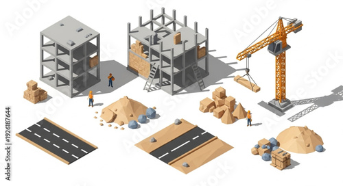 Construction Site with Crane and Building.