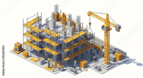 Construction Site with Crane and Building.