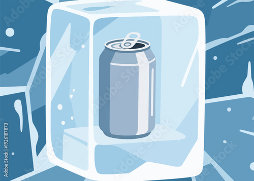 Soda Cans in Ice Cubes Illustration Creative Design Template 