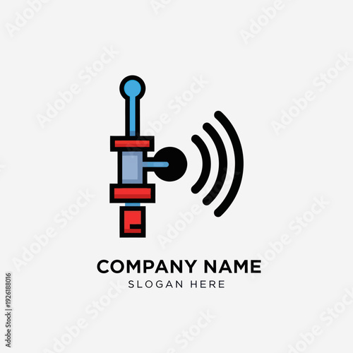 Stylized Microphone with Signal Waves Emblem.