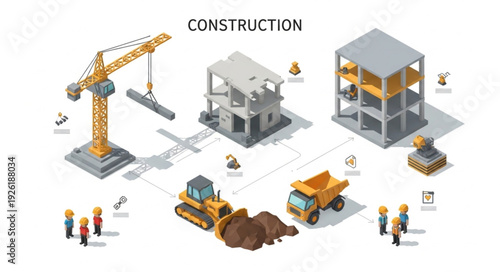 Construction Site with Crane and Buildings.