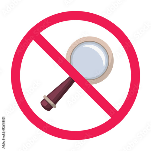 No magnifying glass sign, no searching sign, forbidden search icon vector