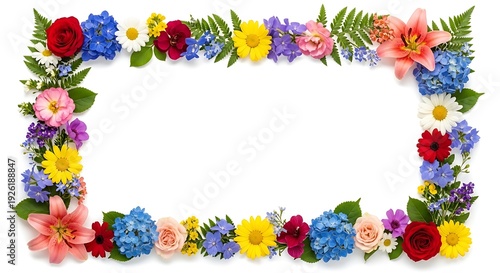 Rectangular Floral Border With Assorted Flowers On White