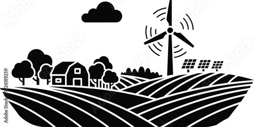 Sustainable Agriculture Landscape Integrating Renewable Energy Systems to Support Carbon Neutral Farming Practices and Green Power Generation in Rural Infrastructure Development.