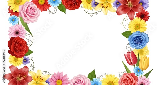 Rectangular Floral Border with Roses and Lilies flower frame