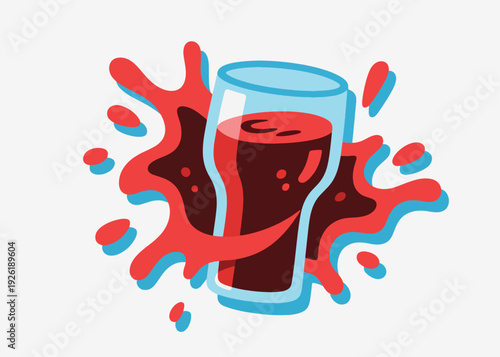 Cola Splash Drinking Glass Illustration Creative Design Template 