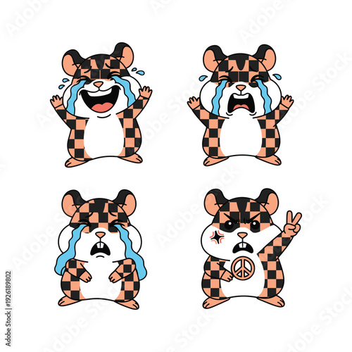Cute cartoon hamster with different emotions and gestures on white background
