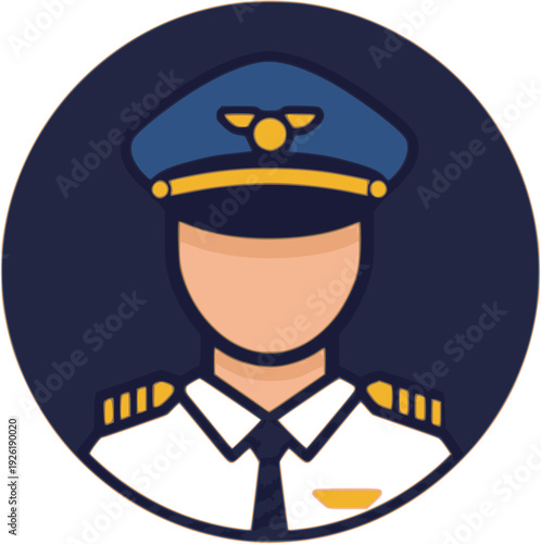 Ship Captain Avatar Vector - Maritime Naval Officer in Dark Uniform and Peak Cap