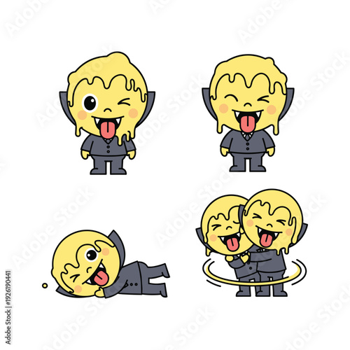 Cartoon characters showing various emotions and actions in a simple design style