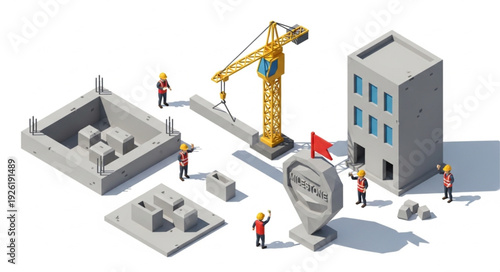 Construction Site with Crane and Workers.