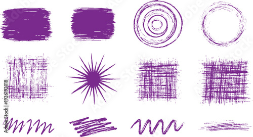 Collection of Purple Grunge Brush Strokes and Textures for Design.