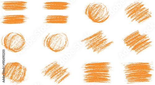 Orange Crayon Scribbles and Strokes Collection for Artistic Backgrounds.