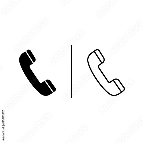 Minimalist Black and White Phone Receiver Icon for Communication, Contact Us, and Customer Support in Flat Design Style