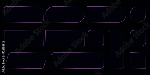 Neon glowing frames, green night banners, light effect, bright illuminated borders. Rounded rectangles are design elements