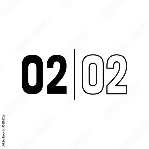 Stylish Number Zero Two Icon in Flat Black and Outline Style for Digital, Sequential Design, and Identification