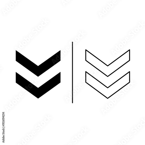 Double Down Chevron Arrow Icons, Clean Vector Symbols for Download, Scroll Down, and Next Page in Solid and Outline Styles
