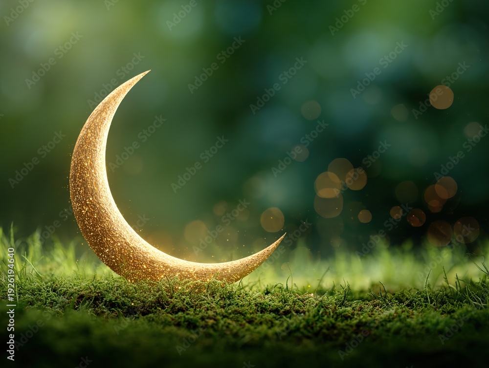 Obraz premium A golden crescent moon sits on a grassy hill in nature
