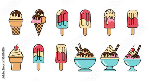 Colorful Ice Cream Treats and Sundaes.
