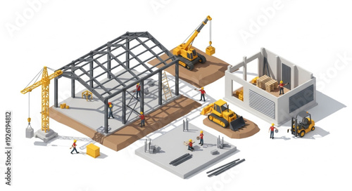 Construction Site with Heavy Machinery.