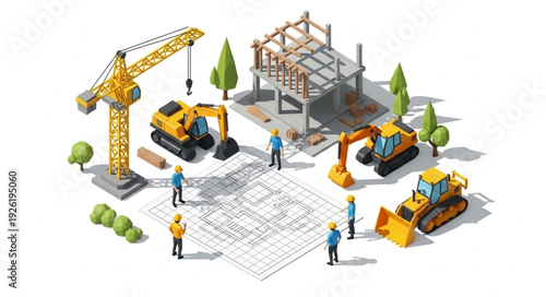 Construction Site with Heavy Machinery.