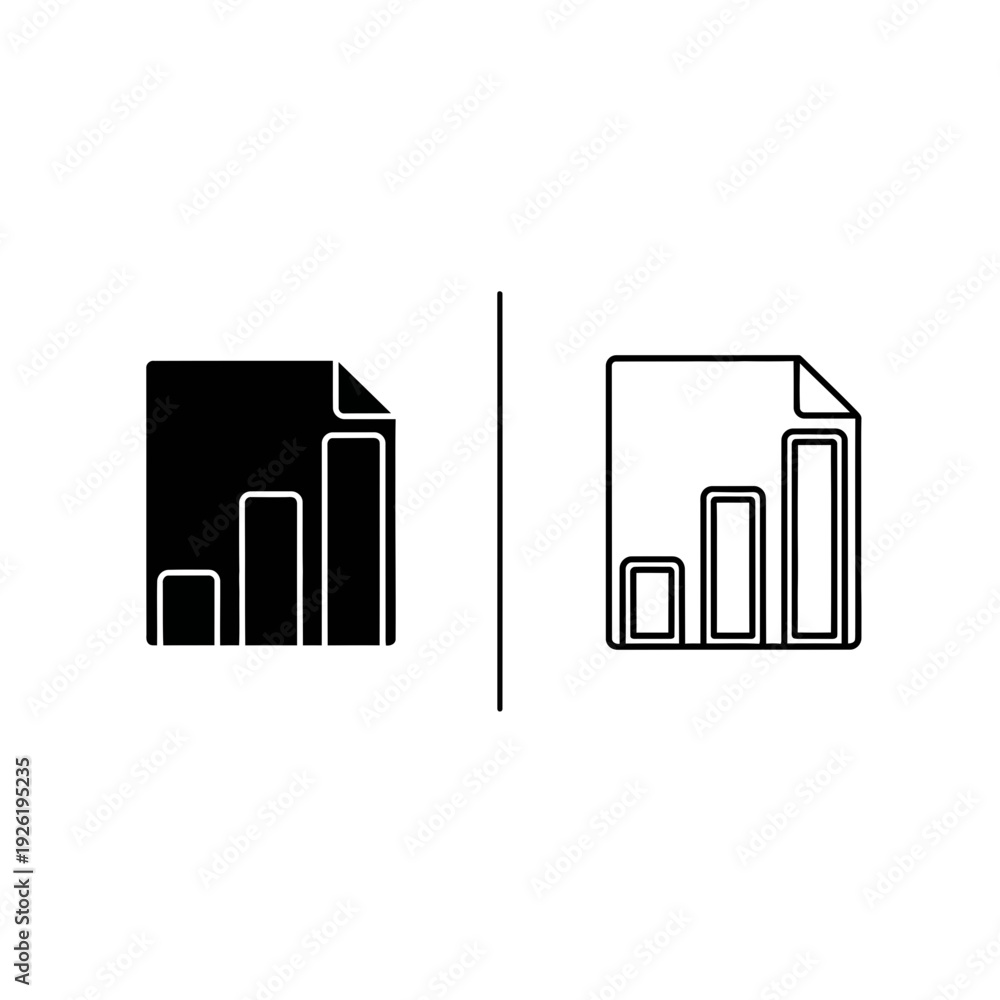 Obraz premium Bar Chart Document File Icon Vector Illustration with Rolled Corner, Perfect for Business Analytics, Financial Reports, and Data Visualization.