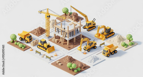 Construction Site with Heavy Machinery.