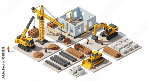 Construction Site with Heavy Machinery.