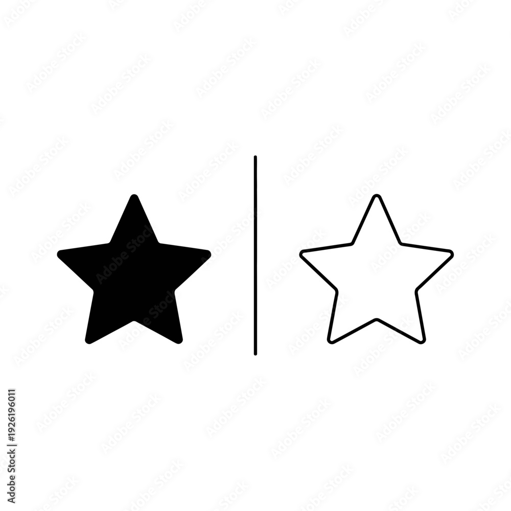 Fototapeta premium Black Solid and Outline Star Icons Set Isolated on White Background for Web and Mobile UI Design