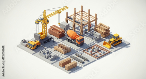 Construction Site with Heavy Machinery.