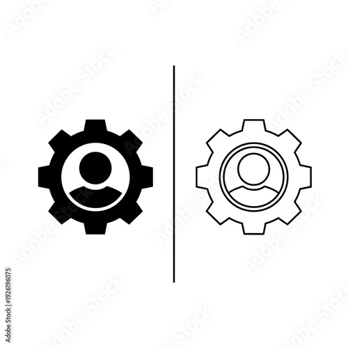 User Settings and Profile Management Icons Featuring Cogwheel Gear and Avatar Symbol
