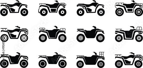 ATV quad bike silhouettes collection with off road four wheeler vehicles isolated on white background for transportation and motorsport design