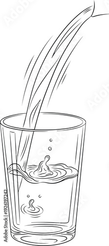 Water pouring into glass creating splash and ripples