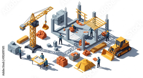 Construction Site with Heavy Machinery.