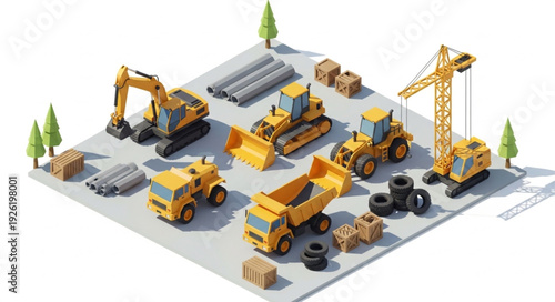 Construction Site with Heavy Machinery.