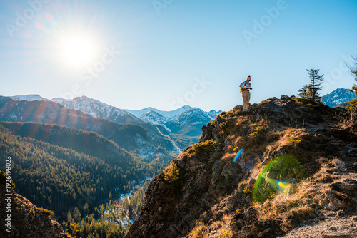 Winter snow hiking near city of Zakopane with view of poland Tatra mountains from Nosal peak in Poland
