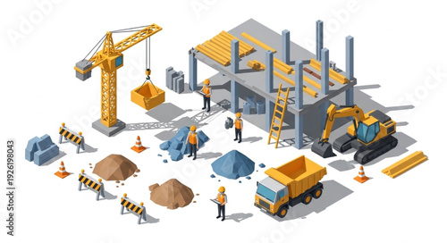 Construction Site with Heavy Machinery.