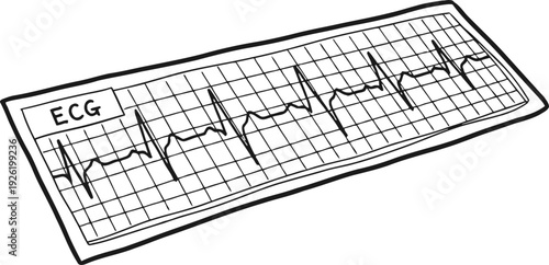 Hand drawn sketch of an electrocardiogram ecg paper printout with heartbeat line art vector illustration