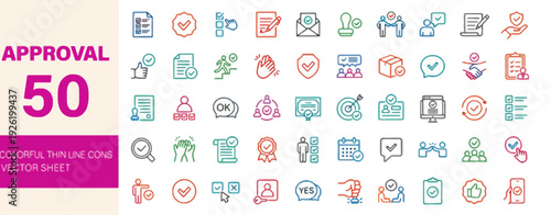 Collection of colorful icons representing approval and various concepts in a vector sheet