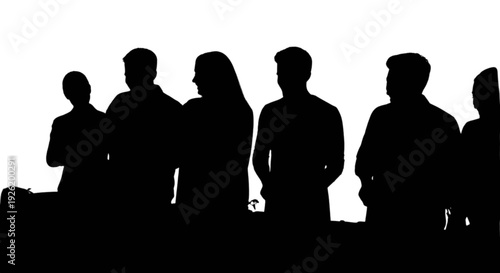 Group of silhouetted individuals engaging in a casual gathering outdoors. isolated on transparent background, Vector