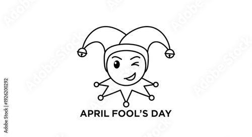 April fools' day jester face with smiling expression and jolly hat on white background