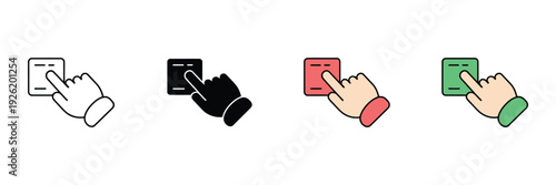Hand Button Icon, Vector Illustration of Finger Pressing Red and Green Push Buttons, Editable Graphics Representing Control Panel Interaction