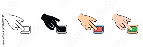 Hand Button Icon, Editable Vector Graphics Featuring Finger Pressing Colored Buttons, Control Panel Symbol
