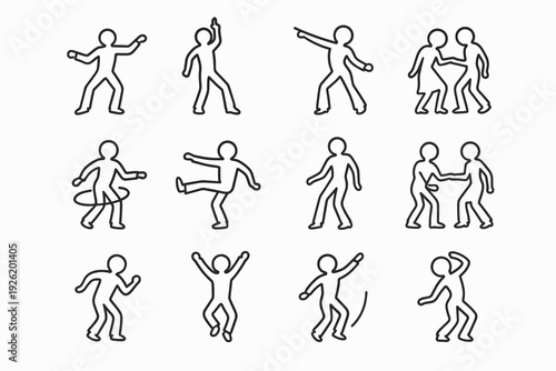Funky Dance Silhouettes. Funky dance silhouettes. Line outline icon set of Funky dance silhouettes: boogie
