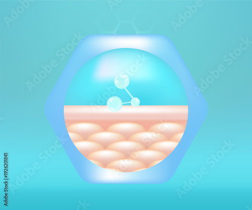 Hyaluronic acid and Niacinamide skin solutions ad, blue collagen serum drops into skin cell with cosmetic advertising background ready to use, illustration vector.